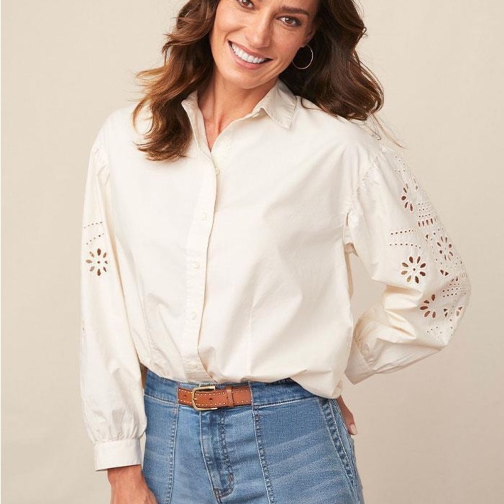 Matilda Jane Good Hart Eyelet puff sleeves Ivory blouse